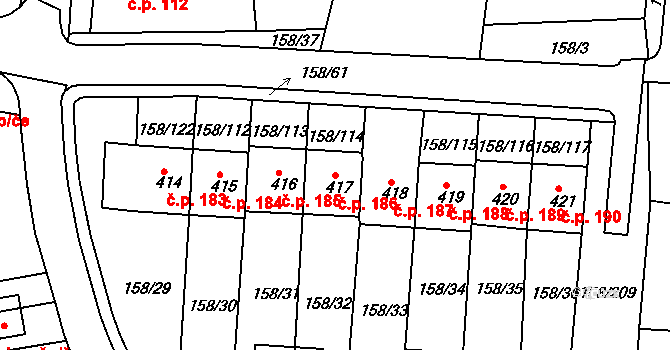 Háje 186, Cheb na parcele st. 417 v KÚ Háje u Chebu, Katastrální mapa