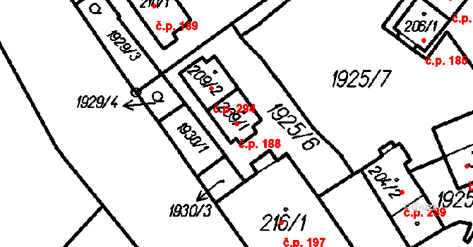 Oloví 188 na parcele st. 209/1 v KÚ Oloví, Katastrální mapa