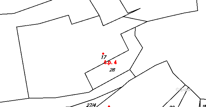 Skránčice 4, Zavlekov na parcele st. 17 v KÚ Skránčice, Katastrální mapa