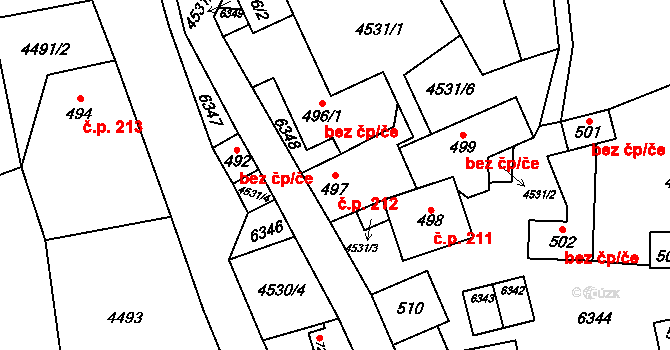 Halenkov 212 na parcele st. 497 v KÚ Halenkov, Katastrální mapa