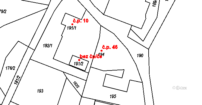 Hrdlořezy 46, Suchdol nad Lužnicí na parcele st. 194 v KÚ Hrdlořezy u Suchdola nad Lužnicí, Katastrální mapa