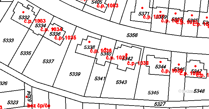 Záběhlice 1037, Praha na parcele st. 5340 v KÚ Záběhlice, Katastrální mapa