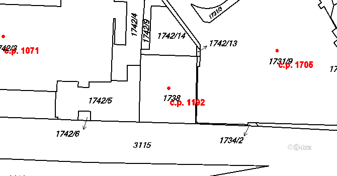 Nusle 1192, Praha na parcele st. 1738 v KÚ Nusle, Katastrální mapa