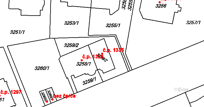 Smíchov 1335, Praha na parcele st. 3258/2 v KÚ Smíchov, Katastrální mapa