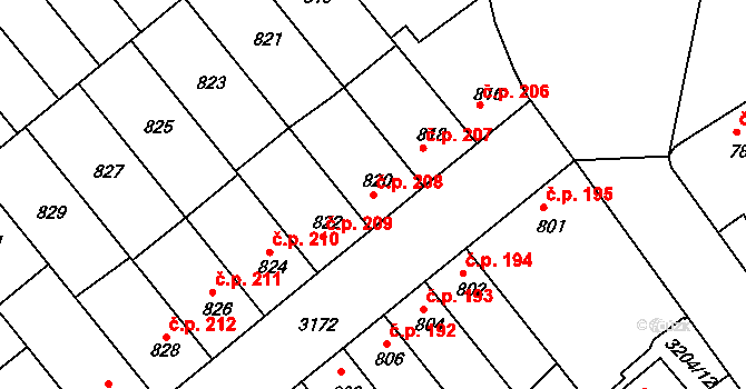 Příbram I 208, Příbram na parcele st. 820 v KÚ Příbram, Katastrální mapa