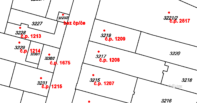 České Budějovice 3 1208, České Budějovice na parcele st. 3217 v KÚ České Budějovice 3, Katastrální mapa