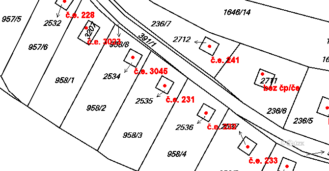 Sezimovo Ústí 231 na parcele st. 2535 v KÚ Sezimovo Ústí, Katastrální mapa