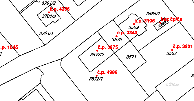 Chomutov 3875 na parcele st. 3572/2 v KÚ Chomutov I, Katastrální mapa