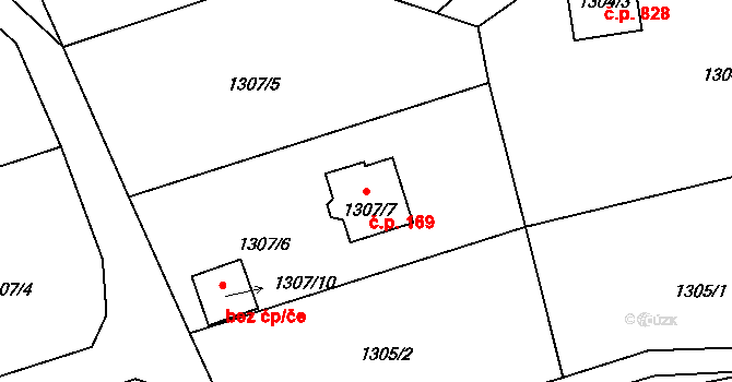 Raspenava 169 na parcele st. 1307/7 v KÚ Raspenava, Katastrální mapa