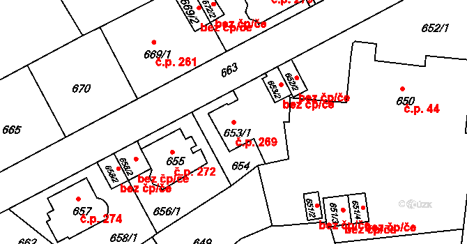 Liberec XI-Růžodol I 269, Liberec na parcele st. 653/1 v KÚ Růžodol I, Katastrální mapa