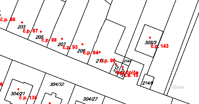 Ponětovice 96 na parcele st. 211 v KÚ Ponětovice, Katastrální mapa