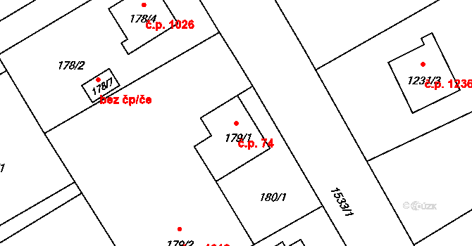 Ráj 74, Karviná na parcele st. 179/1 v KÚ Ráj, Katastrální mapa