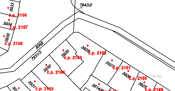 Prostějov 2152 na parcele st. 3928 v KÚ Prostějov, Katastrální mapa