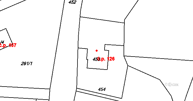 Dolní Datyně 126, Havířov na parcele st. 453 v KÚ Dolní Datyně, Katastrální mapa