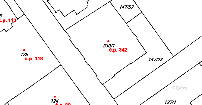 Mariánské Lázně 342 na parcele st. 330/1 v KÚ Mariánské Lázně, Katastrální mapa