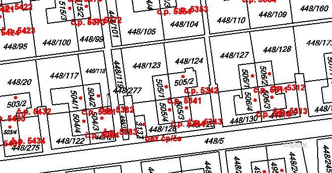 Otrokovice 5341 na parcele st. 505/1 v KÚ Otrokovice, Katastrální mapa