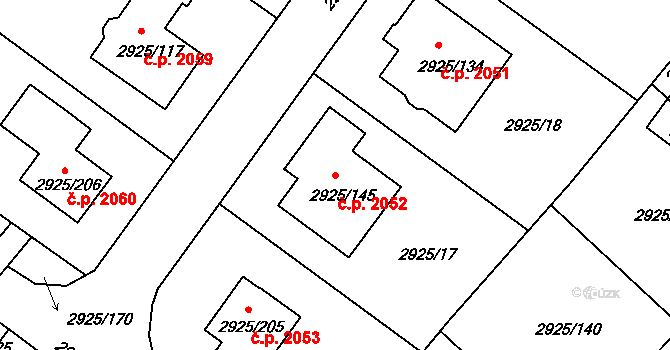 Pelhřimov 2052 na parcele st. 2925/145 v KÚ Pelhřimov, Katastrální mapa