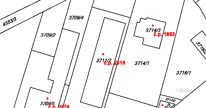 Horní Počernice 2516, Praha na parcele st. 3711/2 v KÚ Horní Počernice, Katastrální mapa