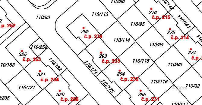 Mratín 233 na parcele st. 293 v KÚ Mratín, Katastrální mapa