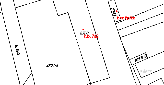 Ostravice 732 na parcele st. 2730 v KÚ Ostravice 1, Katastrální mapa