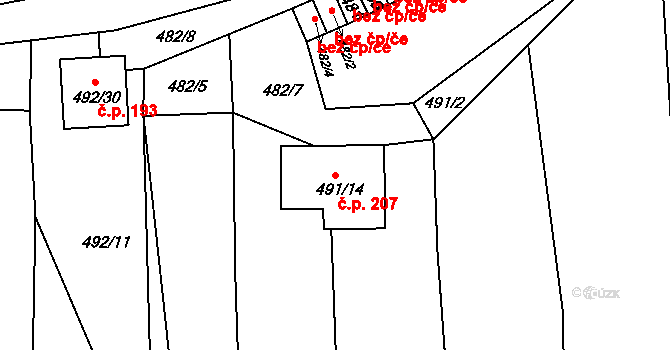 Dolní Lhota 207, Blansko na parcele st. 491/14 v KÚ Dolní Lhota, Katastrální mapa