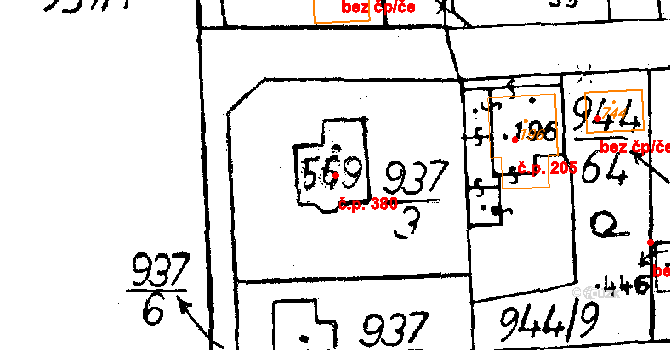 Osek 380 na parcele st. 569 v KÚ Osek u Rokycan, Katastrální mapa