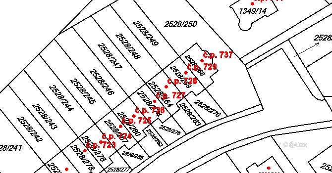 Jedovnice 728 na parcele st. 2528/264 v KÚ Jedovnice, Katastrální mapa