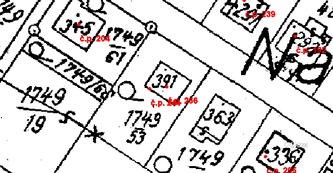 Osová Bítýška 266 na parcele st. 391 v KÚ Osová Bítýška, Katastrální mapa