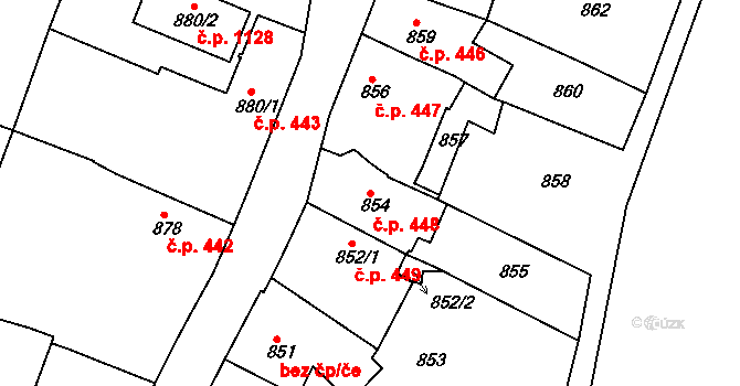 Jemnice 448 na parcele st. 854 v KÚ Jemnice, Katastrální mapa