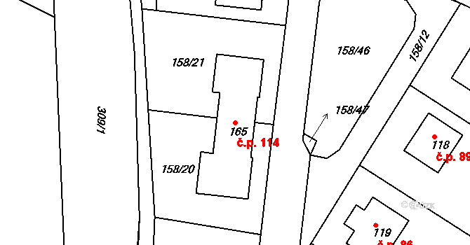 Čepí 114 na parcele st. 165 v KÚ Čepí, Katastrální mapa