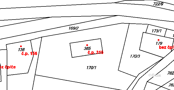 Kotvrdovice 315 na parcele st. 365 v KÚ Kotvrdovice, Katastrální mapa