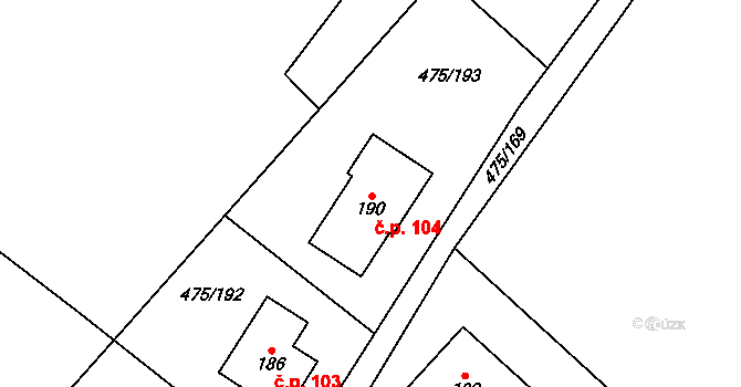 Dubice 104, Řehlovice na parcele st. 190 v KÚ Dubice nad Labem, Katastrální mapa