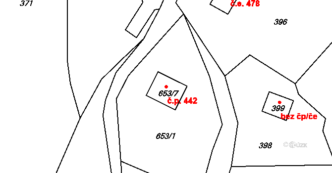 Brná 442, Ústí nad Labem na parcele st. 653/7 v KÚ Brná nad Labem, Katastrální mapa