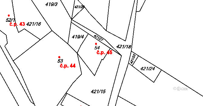 Struhařov 45 na parcele st. 54 v KÚ Struhařov u Benešova, Katastrální mapa