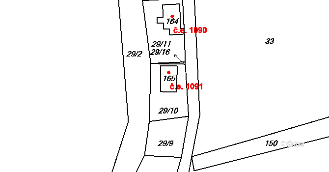 Zbýšov 1091 na parcele st. 165 v KÚ Zbýšov v Čechách, Katastrální mapa
