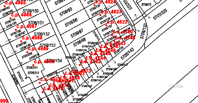 Jihlava 4747 na parcele st. 5706/102 v KÚ Jihlava, Katastrální mapa