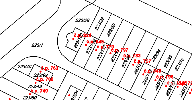 Buštěhrad 779 na parcele st. 223/112 v KÚ Buštěhrad, Katastrální mapa