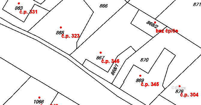 Měřín 346 na parcele st. 867 v KÚ Měřín, Katastrální mapa