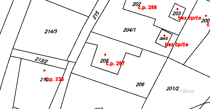 Hvozdná 267 na parcele st. 205 v KÚ Hvozdná, Katastrální mapa