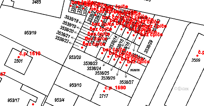 Písek 39941078 na parcele st. 3538/23 v KÚ Písek, Katastrální mapa