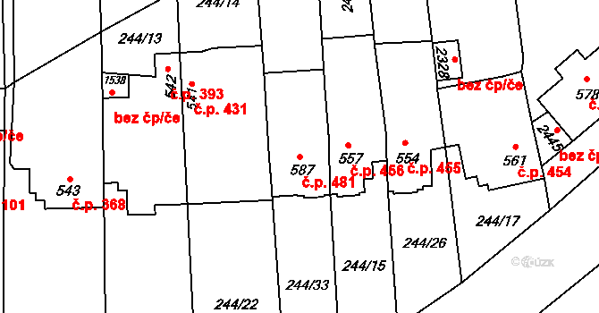 Malenovice 481, Zlín na parcele st. 587 v KÚ Malenovice u Zlína, Katastrální mapa