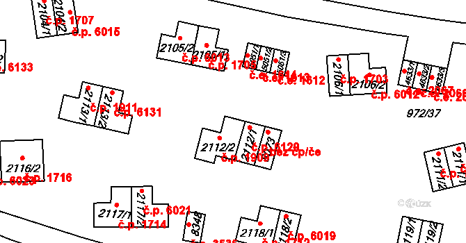 Zlín 1909 na parcele st. 2112/2 v KÚ Zlín, Katastrální mapa