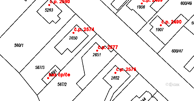 Zlín 2577 na parcele st. 2651 v KÚ Zlín, Katastrální mapa