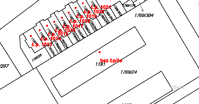 Milovice 42526078 na parcele st. 1191 v KÚ Milovice nad Labem, Katastrální mapa