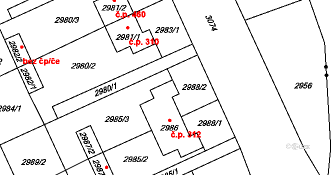 Jaktař 459, Opava na parcele st. 2986 v KÚ Jaktař, Katastrální mapa