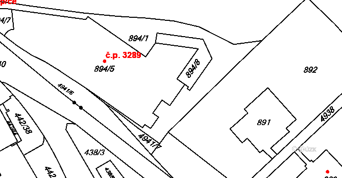 Smíchov 3289, Praha na parcele st. 894/5 v KÚ Smíchov, Katastrální mapa