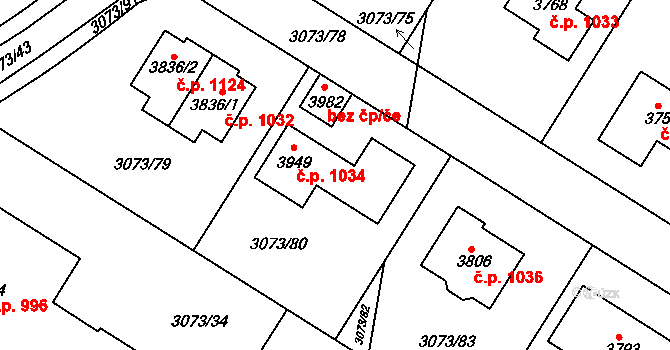 Žichlínské Předměstí 1034, Lanškroun na parcele st. 3949 v KÚ Lanškroun, Katastrální mapa