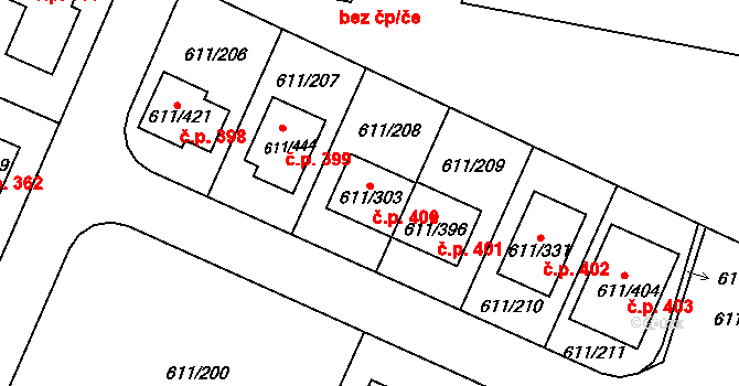 Holasice 400 na parcele st. 611/303 v KÚ Holasice, Katastrální mapa