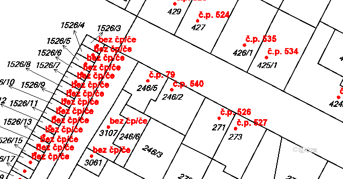 Protivín 540 na parcele st. 246/2 v KÚ Protivín, Katastrální mapa