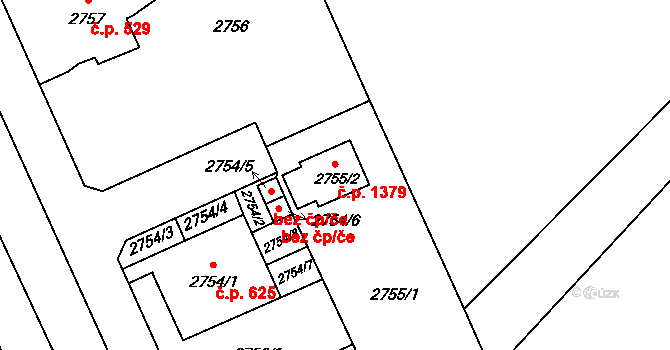 Mohelnice 1379 na parcele st. 2755/2 v KÚ Mohelnice, Katastrální mapa